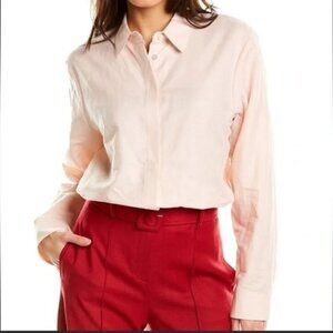 Theory Women's Classic Menswear Button-front Shirt Linen Twill Blush Pink P XS